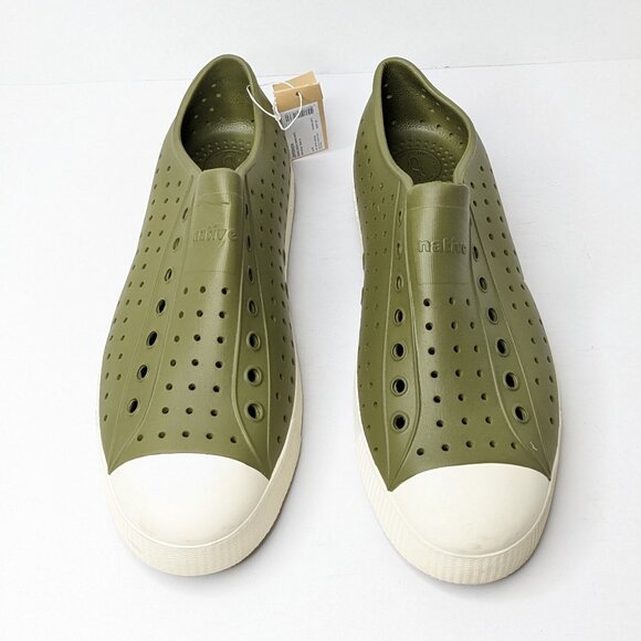 Native Olive Green Slip-On Loafers with White Toe Cap main image 6